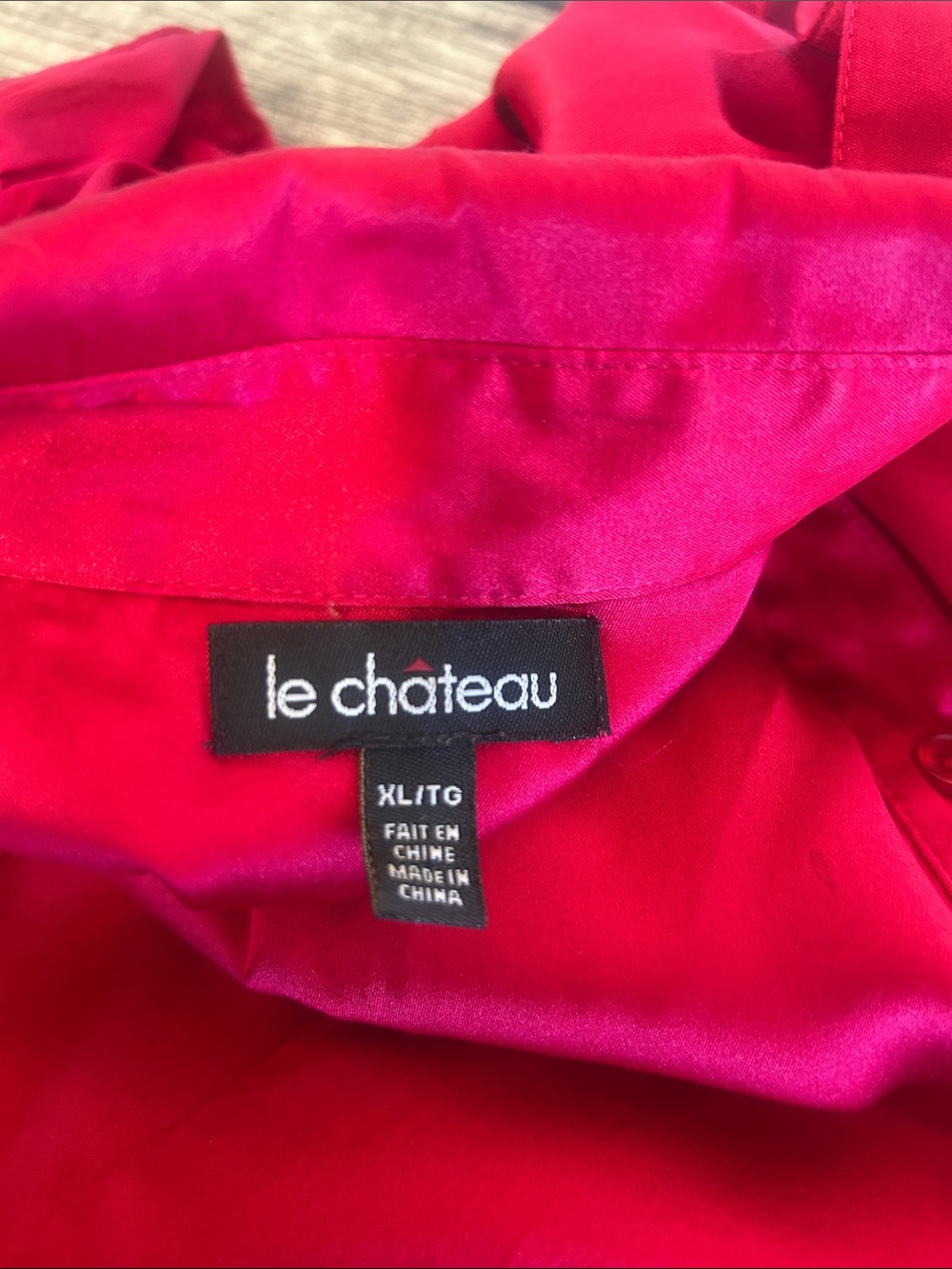 LE CHATEAU Red Satin Short Sleeve Blouse Silk Blend XL - Picture 6 of 7